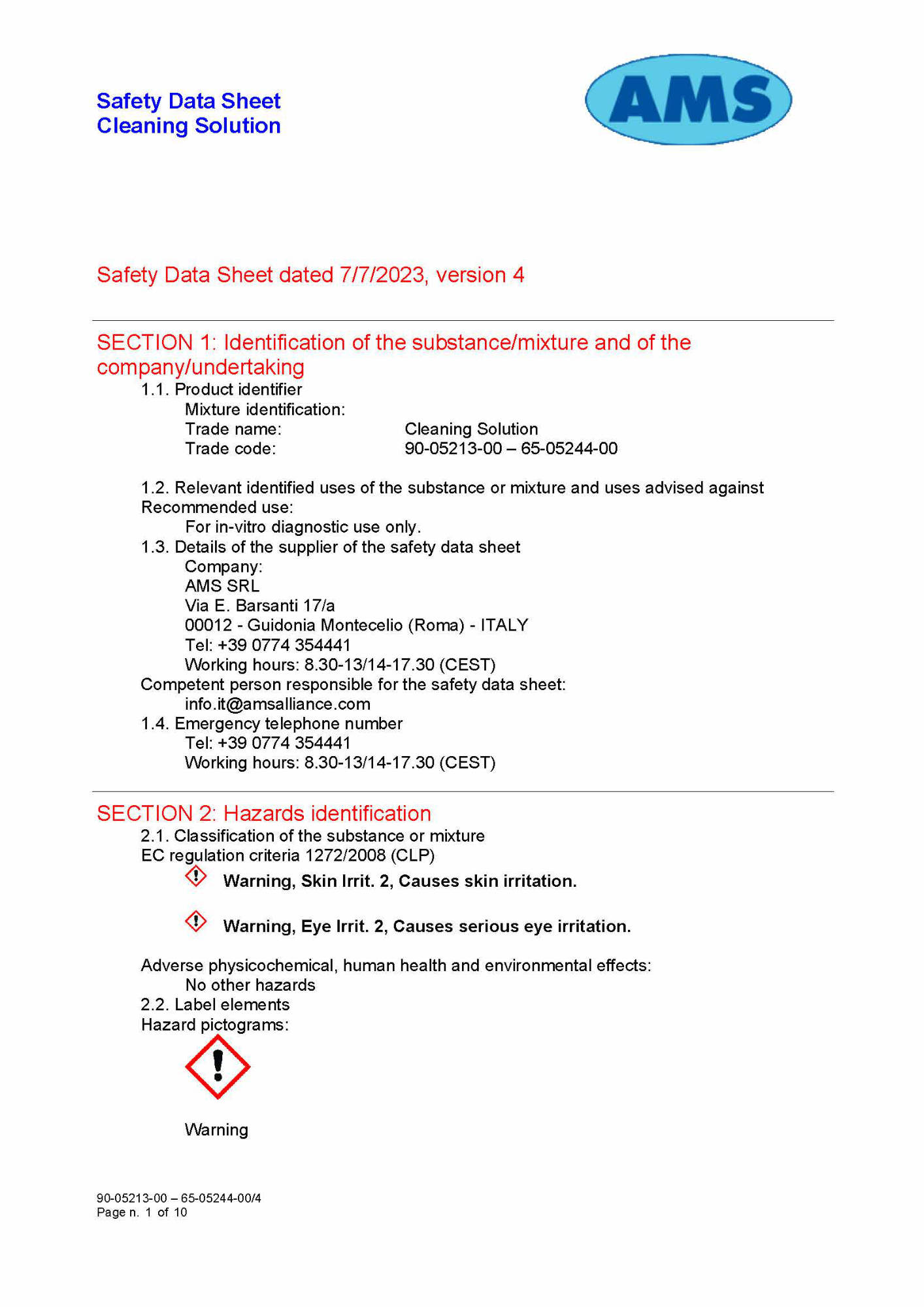 Cleaning Solution Safety Data Sheet Material Safety Data Sheet